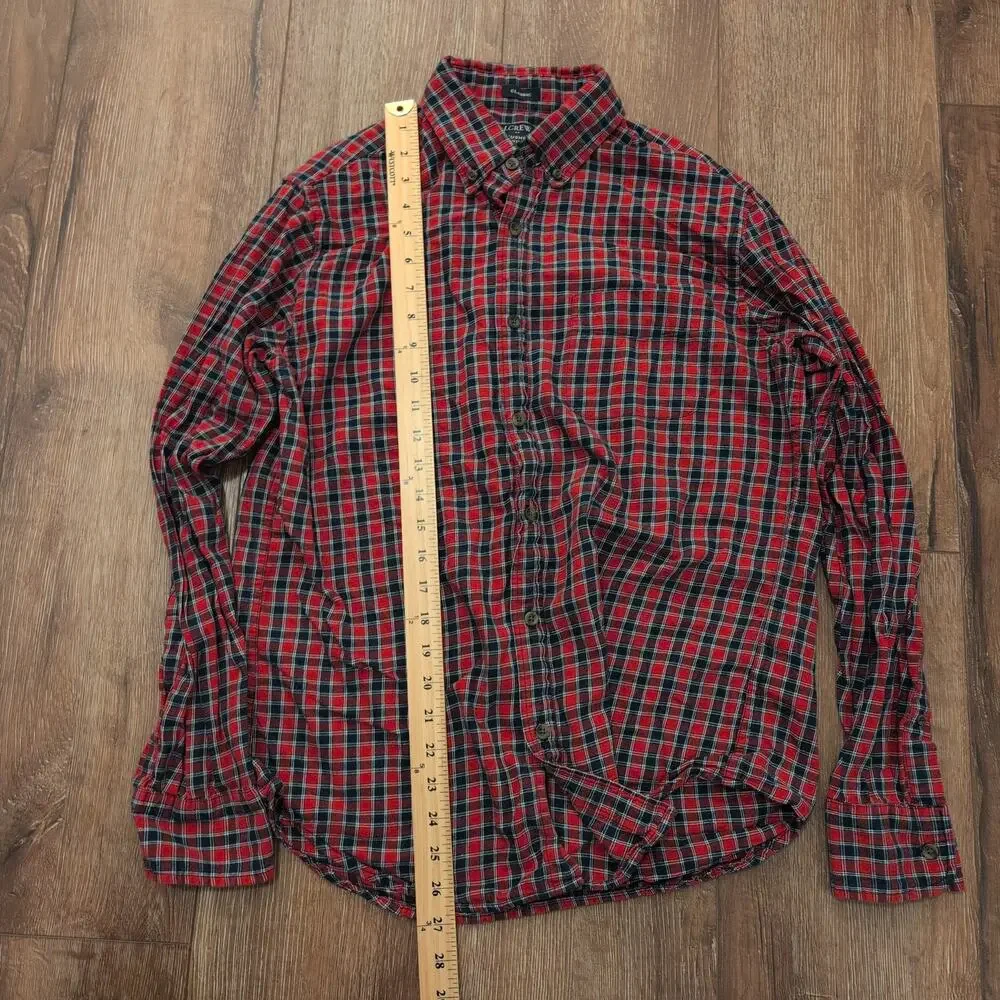 J.CREW Men's Medium Brushed Twill Button Up Shirt Red Plaid Tartan‎ Slim Cotton